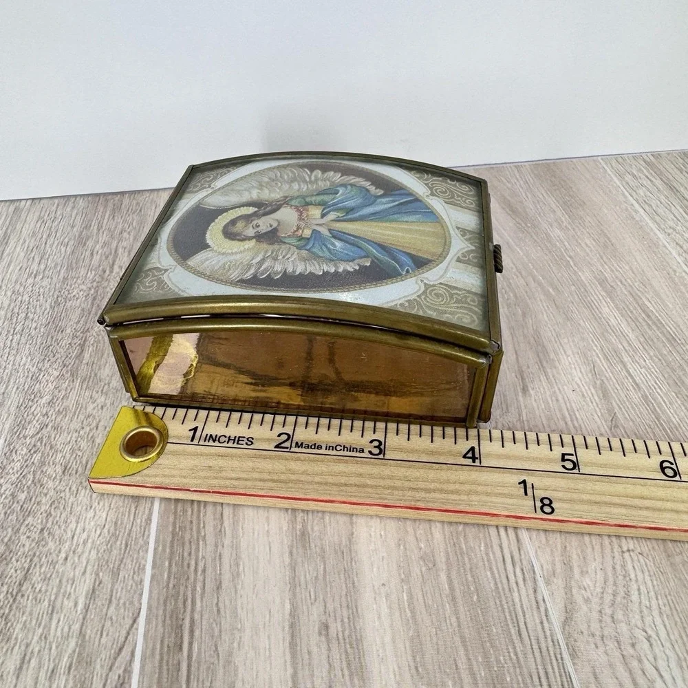 Via Vermont Thomas‎ Cathey 1993 Angel Glass Trinket Jewelry Box Made in Mexico